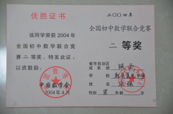 全国初中数学联合竞赛二等奖