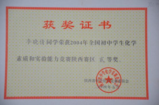 全国初中学生化学素质和实验能力竞赛陕西赛区三等奖